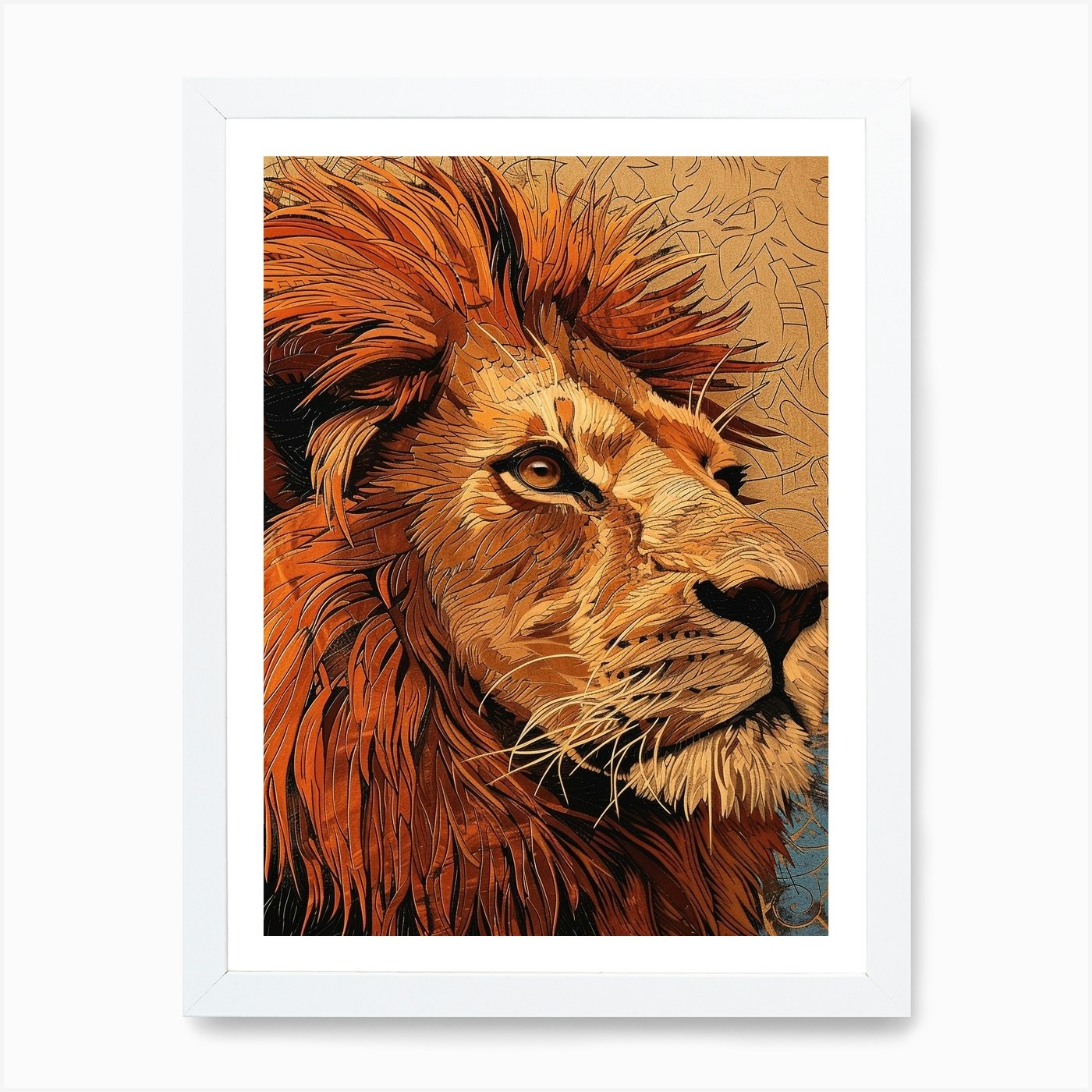 African Lion Relief Illustration Po Framed Wall Art Poster Canvas Print Picture