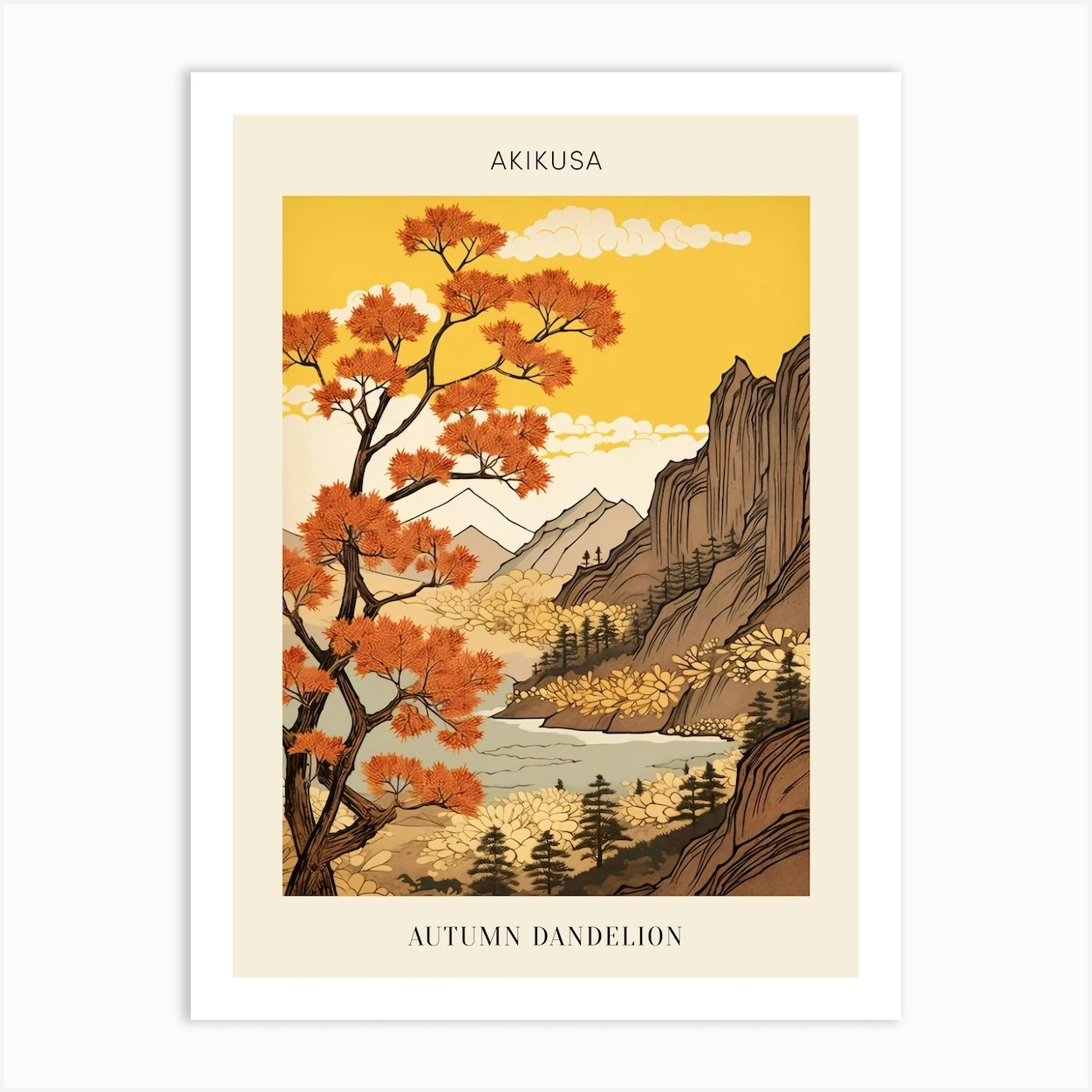 Akikusa Autumn Dandelion 3 Japanese Framed Wall Art Poster Canvas Print Picture