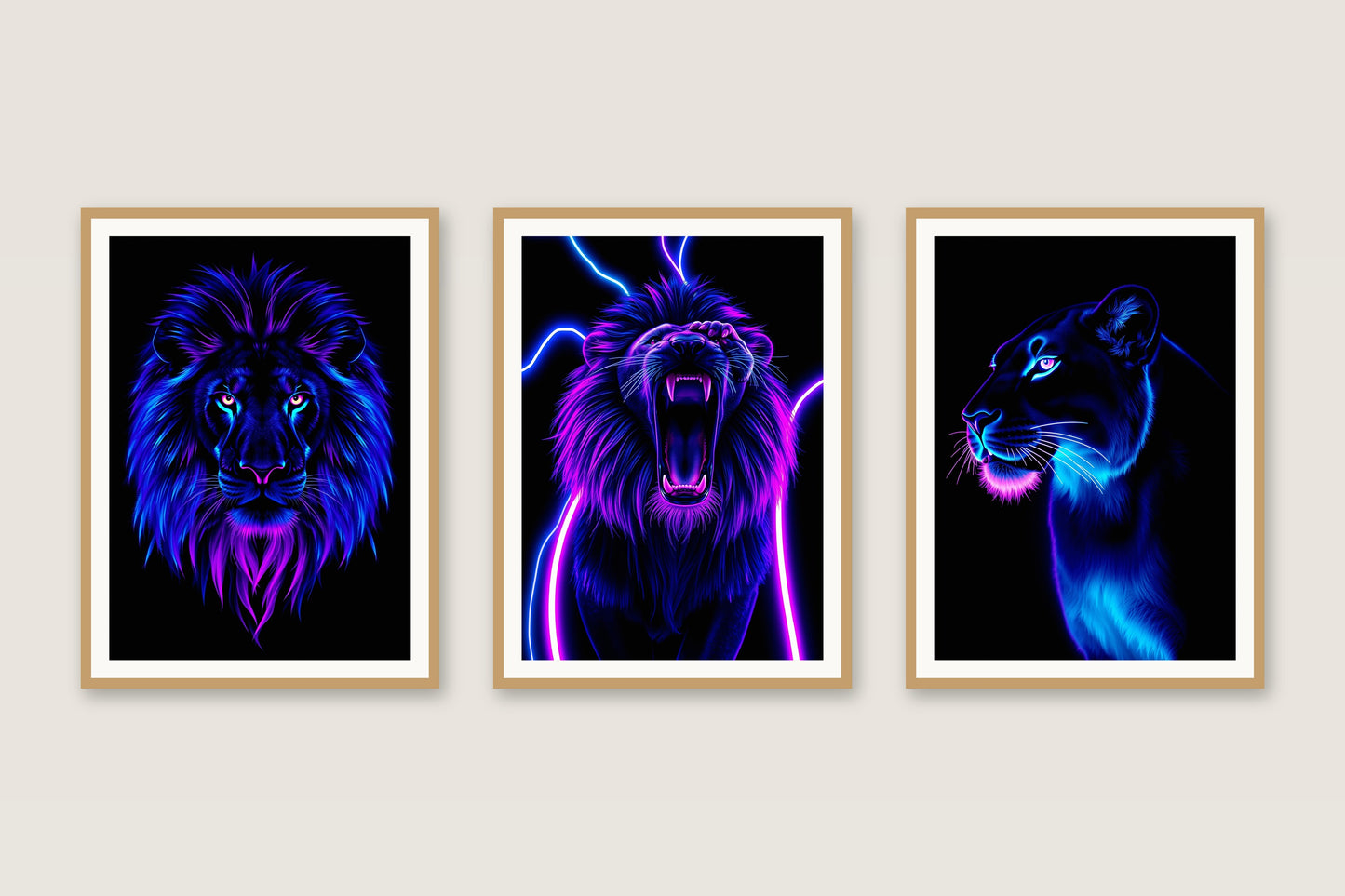 Neon Majesty lions gallery trio