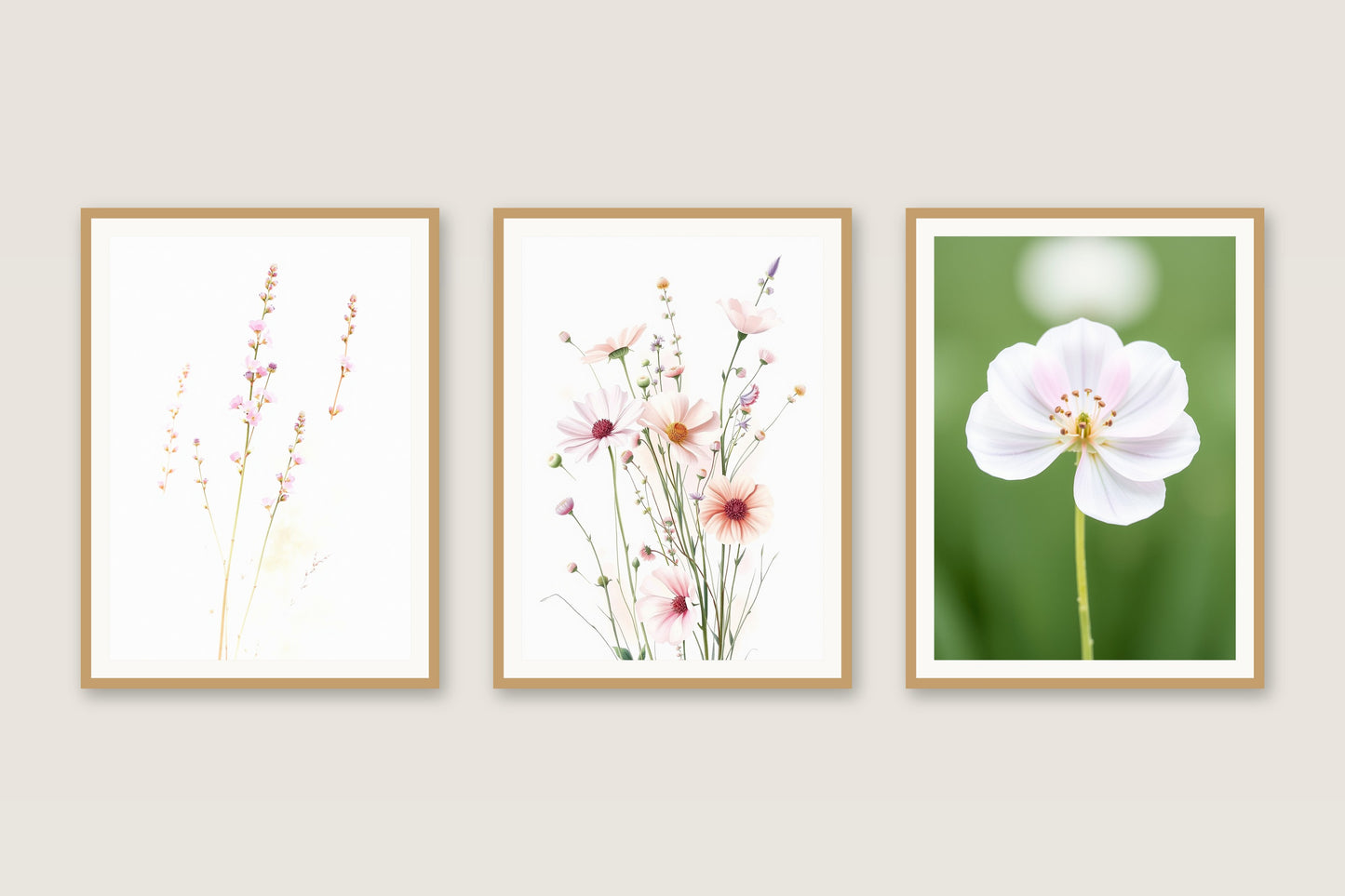 Watercolour Wildflowers botanical gallery trio